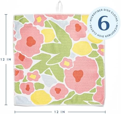 ELYN Microfiber Kitchen Dish Cloth Set, Quick-Dry & Absorbent Waffle Weave Cleaning Towels, Set of 6 Wash Cloths, Paper Towels & Sponge Alternative (Bold Floral & Geo) - Image 2
