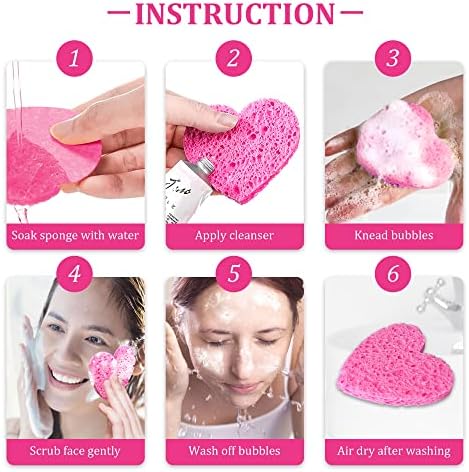 120-Count Kickleen Compressed Cellulose Heart Shape Facial Sponges,Pink - Image 6