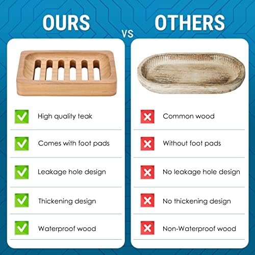 DEBETOOL 2-Pack Teak Wood Soap Dish, Waterproof Self Draining Bar Soap - Image 5