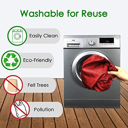BeeGreen Christmas Red Reusable Grocery Bags Wholesale Red Reusable Kitchen Bags Bulk Foldable-Machine Washable with Zipper Storage Pouch 50 Packs - Image 4