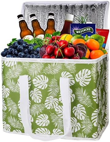 musbus 2-Pack extra Insulated Grocery shopping bag, large Green leaf, kitchen foldable reusable bags groceries,Sturdy zipper,Collapsible,tote,cooler,for transport women,Durable carrier by Musbus