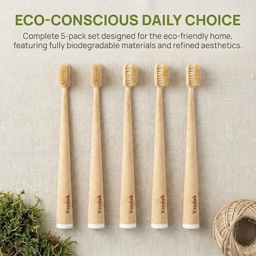 Boar Bristle Toothbrush & Bamboo Toothbrushes(5-Pack) - Plastic Free - Image 4
