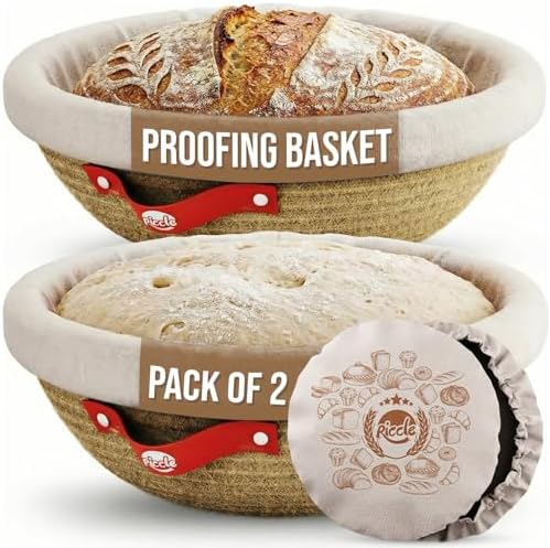 RICCLE Banneton Bread Proofing Basket, 2 Round Sourdough Banneton Baskets by Riccle