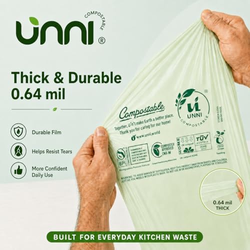 UNNI 1.6 Gallon Compostable Bags with Easy-Tie Handles, 6 Liter, 100 Count - Image 3