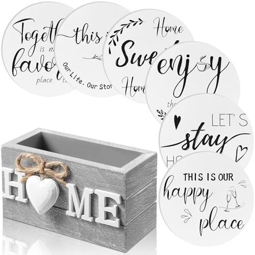 Queekay House Warming Gifts New Home Farmhouse Coasters Set of 6, White by Queekay