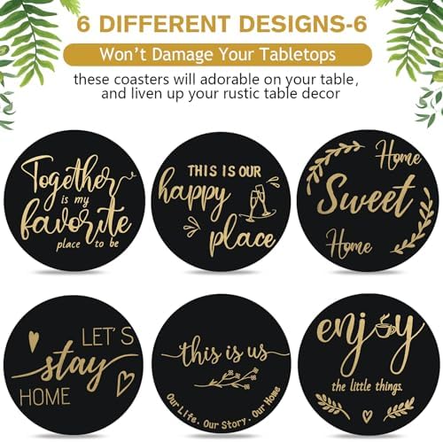 Queekay House Warming Gifts New Home Farmhouse Coasters Set of 6, Gold - Image 4