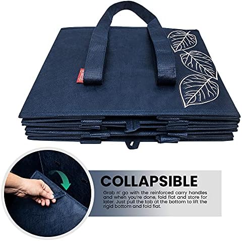 PLANET E Reusable Shopping Bags, Heavy Duty Foldable Grocery Bags with Handles, Large Collapsible Box Totes with Reinforced Hard Bottom, Pack of 3, Navy - Image 5