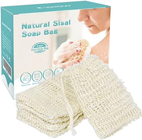 E-Know Soap Bag, 5 Pack Natural Sisal Soap Saver, Zero Waste Plastic-Free Soap Net, Foaming and Drying The Soap, Massage, Peeling by E-Know