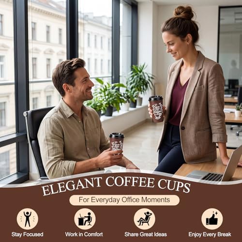 Honeydak 45 Pack 16 oz Reusable Coffee Cups with Lids Water Bottle Iced Coffee Travel Mug Portable Plastic Tea Tumblers Bulk for Hot and Cold Drinks Birthdays Party (Brown,Printing Style) - Image 4