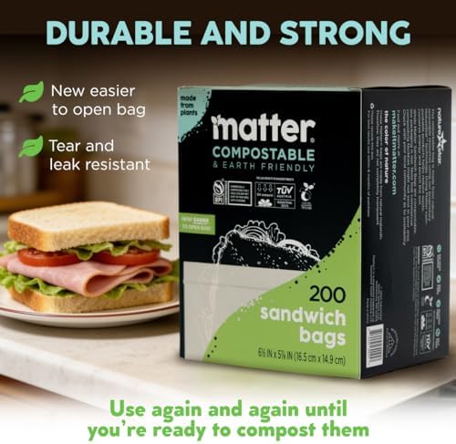 Matter Compostable Sandwich Bags, Resealable, 200 Count, Made From Plants - Image 2
