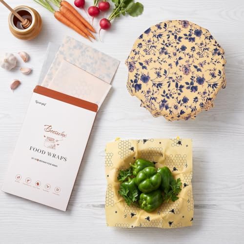 6 Pack 4L & 2XL Reusable Beeswax Wraps for Food, Reusable Beeswax Food Wraps for Bread, Cheese, Fruits, Zero Waste, Plastic-Free Storage, Natural Cotton with Plaid, Floral & Bee Patterns - Image 7