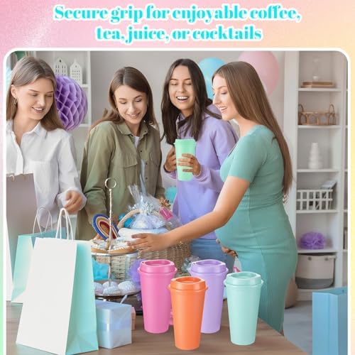 Honeydak 45 Pack 16 oz Reusable Coffee Cups with Lids Water Bottle Iced Coffee Travel Mug Reusable Portable Plastic Tea Tumblers Bulk for Hot and Cold Drinks Birthdays Party(Classic,Bright Colors) - Image 4