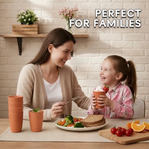 Wrova Wheat Straw Cups 6 PCS Good Alternative to Plastic Reusable Cups 12 oz Unbreakable Drinking Cup Reusable Dishwasher Safe Water Plastic Glasses Orange - Image 5