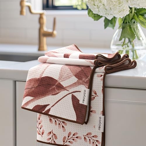 RECYCO Waffle Kitchen Towel Set of 2 - Quick Dry Microfiber Sustainable Dish Towels - Ultra Absorbent Reusable Cleaning Tea Towels - Lightweight Hand Towels,16”x 28”, Terracotta by RECYCOHOMECOLLECTION