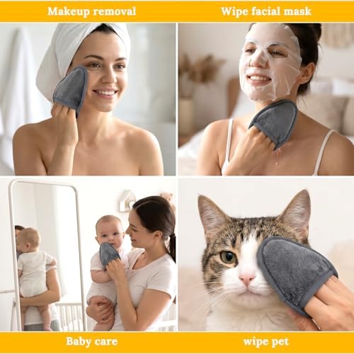 24Pcs Makeup Remover Pads, Grey Microfiber with 2 Storage Bags - Image 4