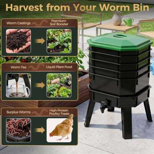 72.5L 5-Layer Stackable Worm Farm Compost Bin, Easy‑Setup Complete Worm Composter Kit, Indoor Outdoor Use for Kitchen Food Waste & Organic Compost Production - Image 2