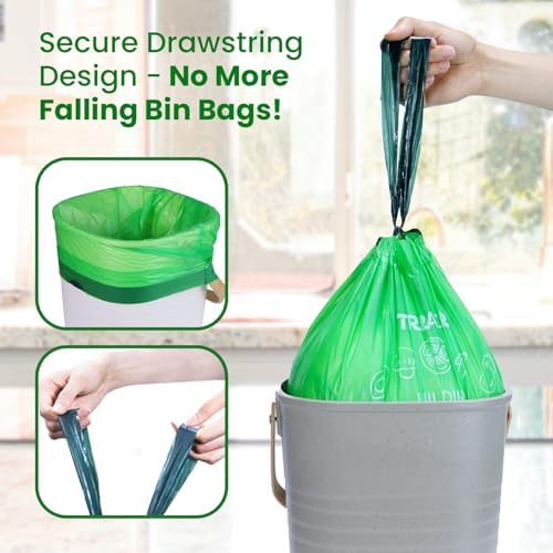 3 Gallon Compostable Trash Bags Drawstring, Heavy Duty Extra Thick 0.9 Mil, 45 Bags, Fits 2.6, 3, 4, 5 Gallon Countertop Bin Kitchen Food Scrap Waste Bag, ASTM D6400 - Image 4
