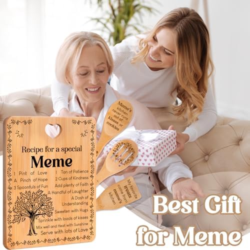 Meme Gifts - "Recipe for a Special Meme" Meme Gifts for Grandma Cutting Board Set, Bamboo-Made Engraved Utensil Set Gifts for Meme Cutting Board, Mothers Day Gifts for Meme. - Image 3