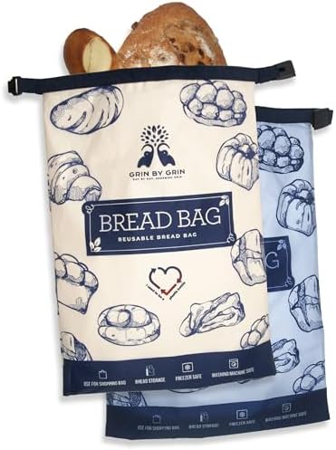 GRIN BY GRIN Bread Bags 2 Pack Reusable Zipper Bags Extra Large by GRINBYGRIN