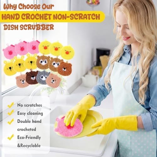 Kenning 16 Pcs Dish Scrubber Non Scratch Dish Washing Scrubbers Reusable Household Cleaning Kitchen Tools for Dishwashing Washing Dishes Cookware Tubs Sinks (Animal) - Image 6
