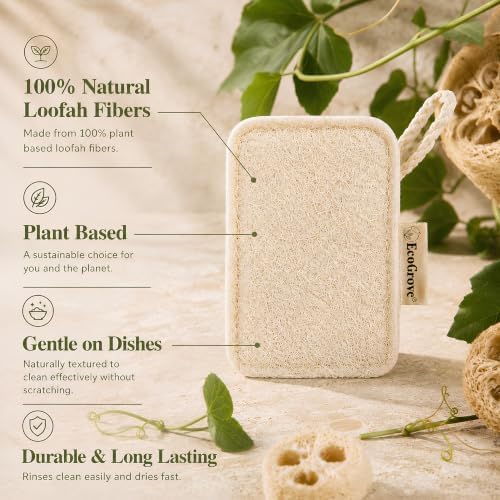 Natural Loofah Sponge – Plant-Based Loofah Sponges, Plastic-Free Biodegradable Organic Loofah Scrubber for Kitchen Cleaning, Dishes & Body Care, Natural Shower Sponge (4 Pack) - Image 2