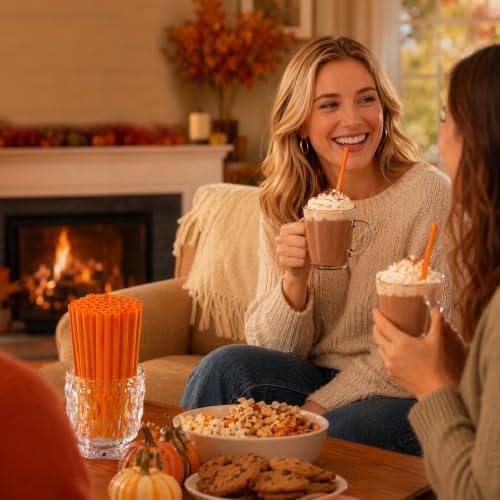JANYUN 30 Pcs Reusable Pumpkin Straws with Cleaning Brush - Image 6