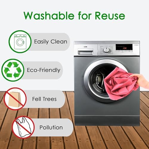 BeeGreen Pink Reusable Grocery Bags Wholesale Reusable Kitchen Bags Bulk Foldable-Machine Washable with Zipper Storage Pouch 50 Packs - Image 5