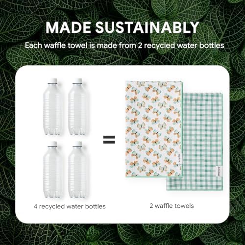 RECYCO Waffle Kitchen Towel Set of 2 - Quick Dry Microfiber Sustainable Dish Towels - Ultra Absorbent Reusable Cleaning Tea Towels - Lightweight Hand Towels,16”x 28”, Butterfly Gingham - Image 6