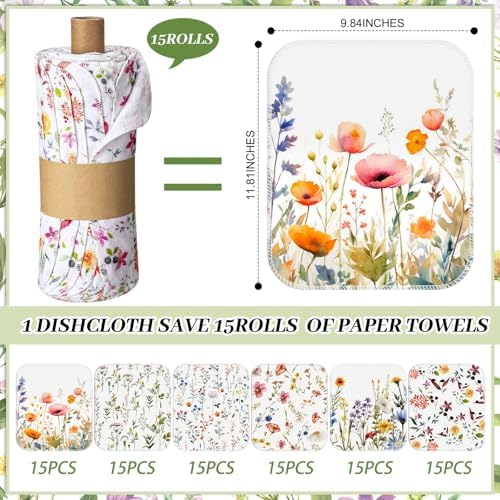 90 Pack Reusable Kitchen Cloths Cotton Towels, Wildflowers - Image 2