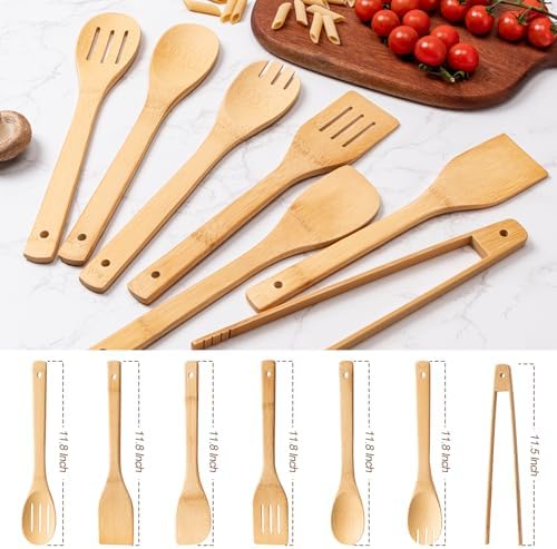 Eisinly 7-Piece Wooden Cooking Spoons, Polished Bamboo Utensil Set - Image 2
