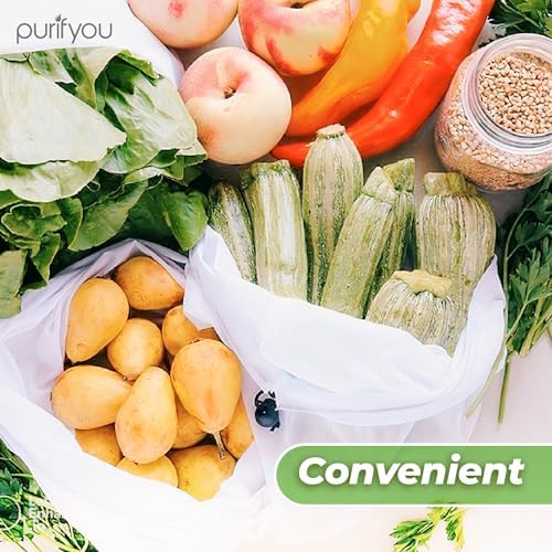 purifyou Set of 10 Reusable Mesh Produce Bags, Heavy Duty, Washable, Farmers Market Bag for Fruits, Vegetables, Groceries, Kitchen Storage, Home Organizer (12x20in) - Image 4