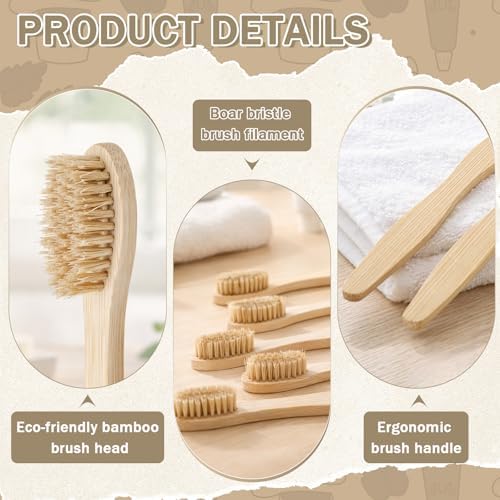 Hushee 30 Pack Boar Bristle Natural Toothbrush Bamboo Handle, Boar Bristle - Image 3