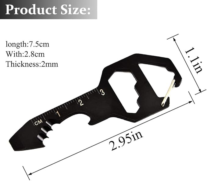 2PCS Keychain Bottle Opener Multi Tool, 100% Stainless Steel EDC Gadget, 6 Tools in 1 [Bottle Opener, Wrench, Screw Driver, Metric Ruler,Cord Cutter] Universal Everyday Carry Pocket and Backpack Tool