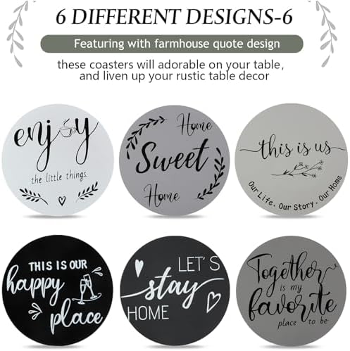 Queekay House Warming Gifts New Home Farmhouse Coasters Set of 6, Gray - Image 4