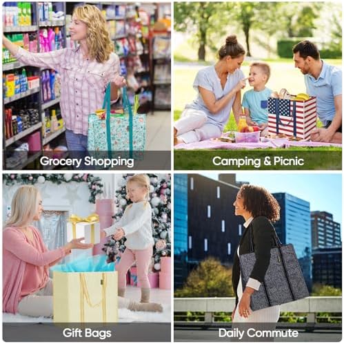 BALEINE 8 PK Grocery Bags Reusable Shopping Bags with Reinforced Bottom, Heavy Duty Foldable Tote Bags (Patriot Celebration) - Image 7