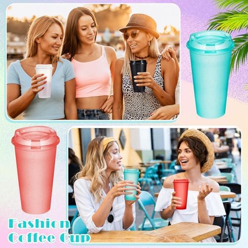 FillTouch 12 Pcs 16 oz Reusable Coffee Cups with Lids, Glitter Colors - Image 6