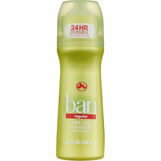 Ban Invisible Roll-on Antiperspirant Deodorant for Women and Men, 24-Hour Underarm Odor & Sweat Protection, Regular, 3.5 Oz, Pack of 2