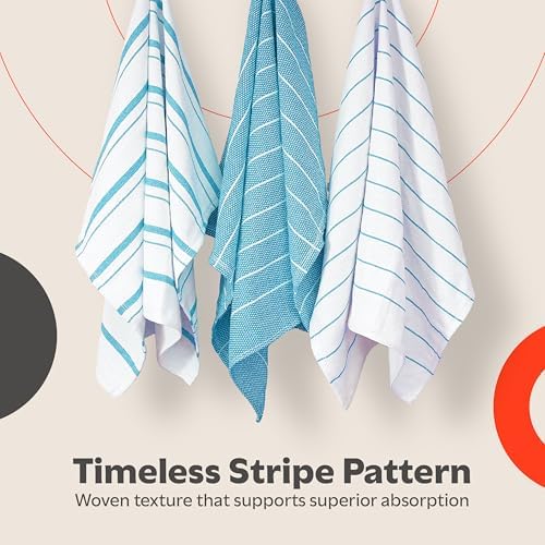 Zeppoli Classic Kitchen Towels - 6 Pack 100% Natural Cotton Towel Set, Reusable Wash Cloths, Absorbent Dish Towels, Machine Washable Hand Towels, Kitchen Essentials, 20" x 28" - Aqua Base - Image 7