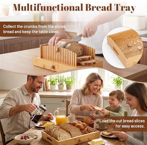 3in1 Bread Box for Kitchen Countertopm with Bread Slicer Bread Serving Tray - Image 6