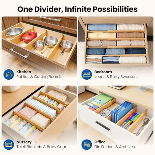 4 Pack 6" Deep Bamboo Drawer Dividers, 12-17" Expandable Kitchen Organizers - Image 7