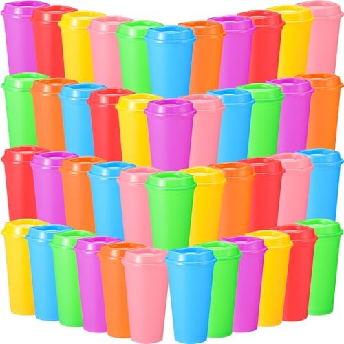 Honeydak 45 Pack 16 oz Reusable Coffee Cups with Lids Water Bottle Iced Coffee Travel Mug Portable Plastic Tea Tumblers Bulk for Hot and Cold Drinks Birthdays Party (Fresh,Classic) by Honeydak