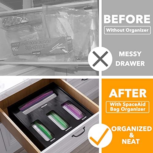 SpaceAid Bag Storage Organizer for Kitchen Drawer, Bamboo Organizer, Compatible with Gallon, Quart, Sandwich and Snack Variety Size Bag (1 Box 4 Slots), Black - Image 2