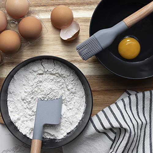 Country Kitchen Non Stick Silicone Utensil Set with Rounded Wood Handles for Cooking and Baking, 6 Piece Set, Gray - Image 6