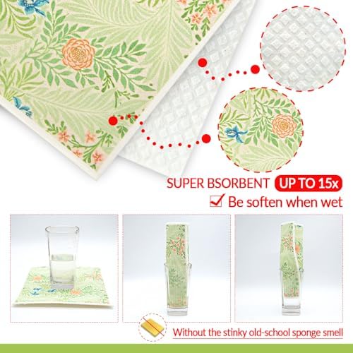 6 - Pack Swedish Kitchen Dish Cloths - Reusable Paper Towels for Counters & Dishes - Eco Friendly Cellulose Sponge Cloth (Flower Pattern) - Image 5