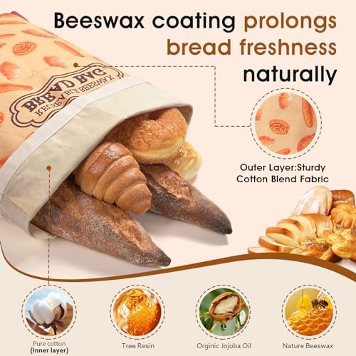 1 Pack Premium Beeswax Bread Bags for Sourdough Homemade Bread, XL Cotton Lining Sourdough Reusable Natural Beeswax Bread Storage Bag, Keep Fresh and Upgraded Large Capacity Portable-17 x 12.6 Inches - Image 2