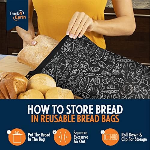 THINK4EARTH® Premium Black Reusable Bread Bags for Homemade Bread – Durable & Washable (2 Pack) - Image 5