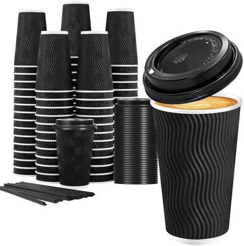Lamosi 50 Pack 16 oz Coffee Cups with Lids, Disposable To Go Paper Cups by BuyNow