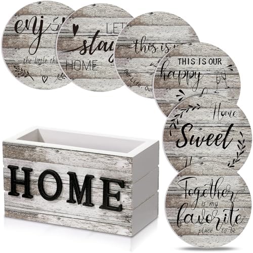 Queekay House Warming Gifts New Home Farmhouse Coasters Set of 6, Natural by Queekay