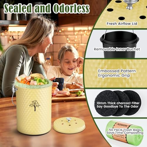 AOSION Countertop Kitchen Odorless Compost Bin with Removable Inner Bucket - Image 3