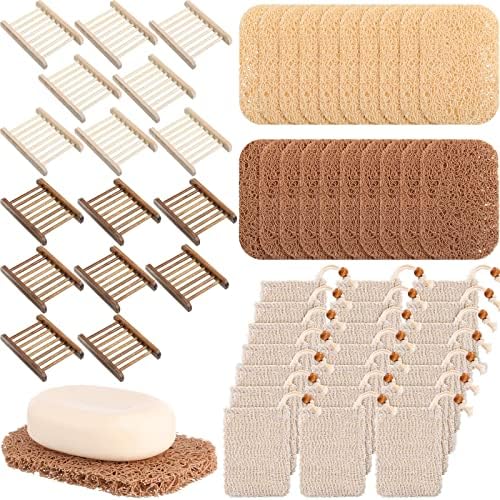 Irenare 60 Pcs Soap Saver Set, Wooden Dish Bar Soap Mesh Bag Pads Bulk by Irenare